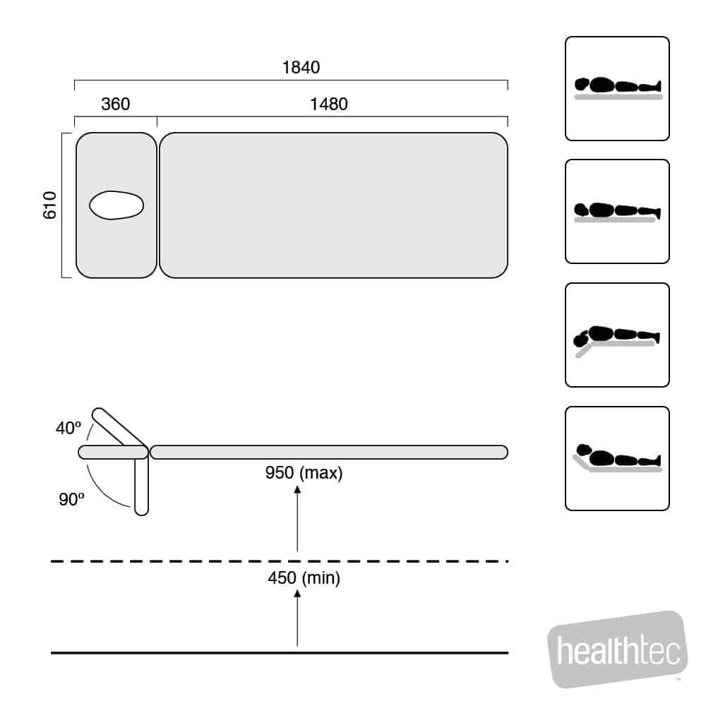 healthtec-53021-LynX-treatment-table-two-section-movement-positions